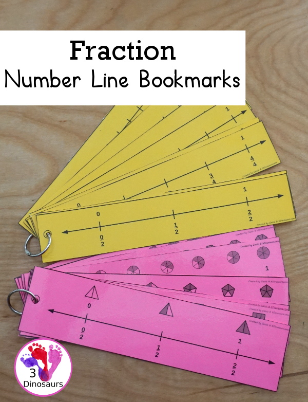 Fraction Number Line Bookmarks - a great hands-on math tool to help kids see fractions on a number line. You have 2, 3, 4, 5, 6, 8, 10, 12 for fraction numbers - 3Dinosaurs.com