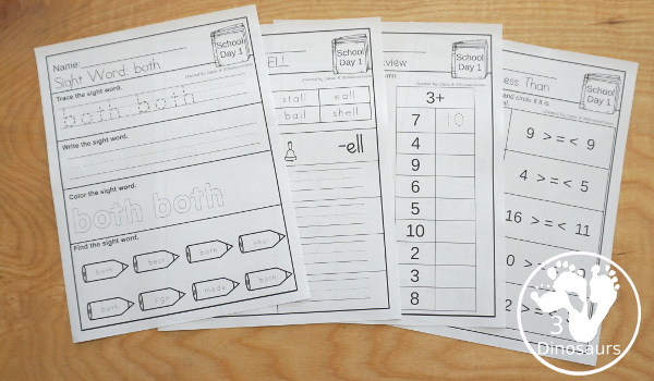 No-Prep & Hands-On School Themed Weekly Packs for Second Grade with 5 days of activities to do  with hands-on and no-prep that match up for each day  with addition, subtraction, skip counting, sight words, reading strips, CVCC word review, and more - 3Dinosaurs.com