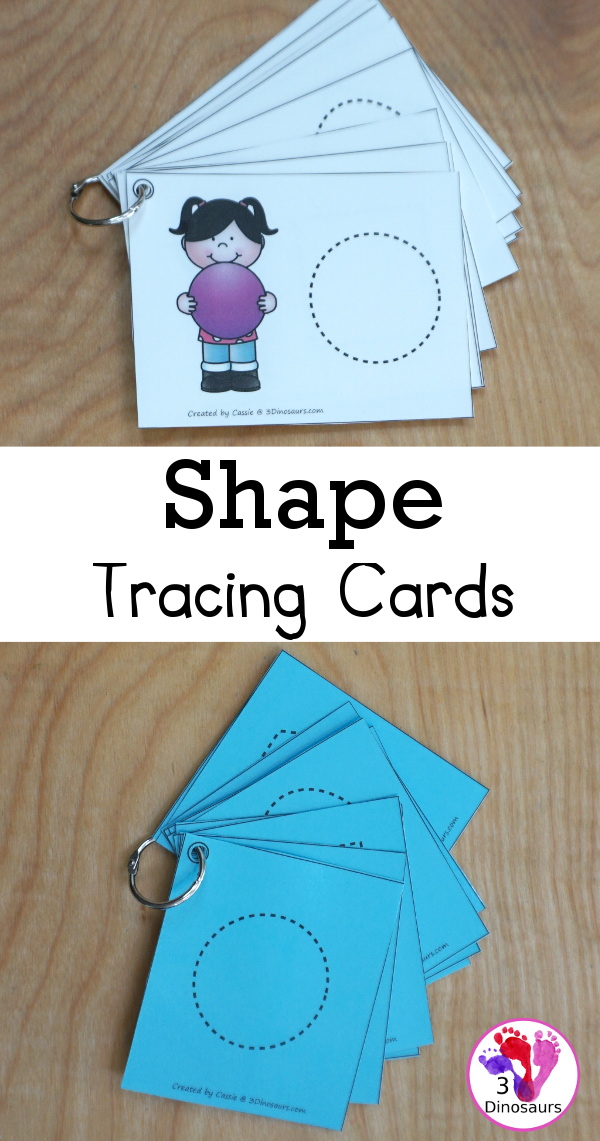 Free 2D Shape Tracing Cards - you have 12 shapes to trace with two options for the tracing - 3Dinosaurs.com
