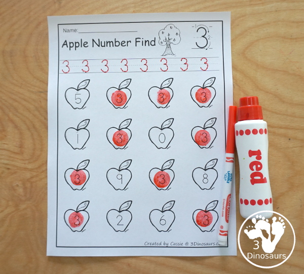 Apple Number Find  - easy to use no-prep printable numbers 0 to 20 $ - 3Dinosaurs.com