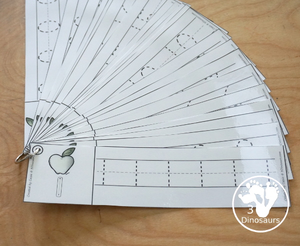 Free Apple Theme Number Tracing Strips - with numbers 0 to 20. You have fun apples plus you can see an example of how to trace the numbers - 3Dinosaurs.com