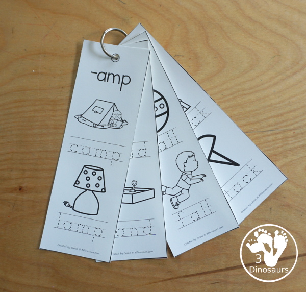 CVCC Word Family Coloring Bookmarks - fun picture bookmarks for kids to work on CVCC words with the CVCC ending two pictures with coloring, tracin and writing for the words - 3Dinosaurs.com