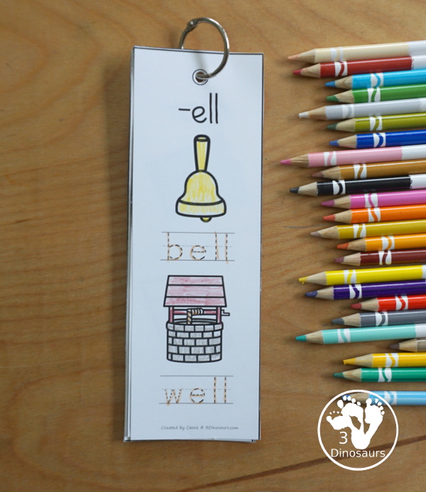 CVCC Word Family Coloring Bookmarks - fun picture bookmarks for kids to work on CVCC words with the CVCC ending two pictures with coloring, tracin and writing for the words - 3Dinosaurs.com