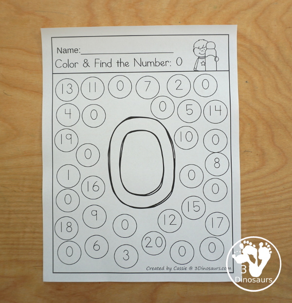 Number: Color the Number & Find the Number - it has nubmers 0 to 20 with color the number and the find the number - 3Dinosaurs.com