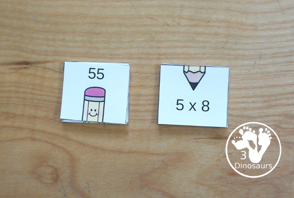 Pencil Multiplication Matching Puzzles - with multiplication for number 1 to 12 - with each number on a single page - 3Dinosaurs.com