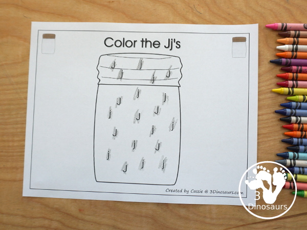 Free Romping & Roaring J Pack Letter Pack: J is for Jar - a letter J pack that has prewriting, finding letters, tracing letters, coloring pages, shapes, puzzles and more - 3Dinosaurs.com