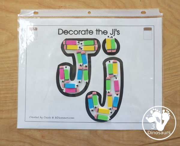 Free Romping & Roaring J Pack Letter Pack: J is for Jar - a letter J pack that has prewriting, finding letters, tracing letters, coloring pages, shapes, puzzles and more - 3Dinosaurs.com