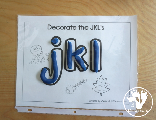 Free Romping & Roaring JKL Review Pack - with letter j, letter k, and letter l printables for reviewing the three letters with tracing, puzzles, coloring pages, finger puppets, game and more- 3Dinosaurs.com