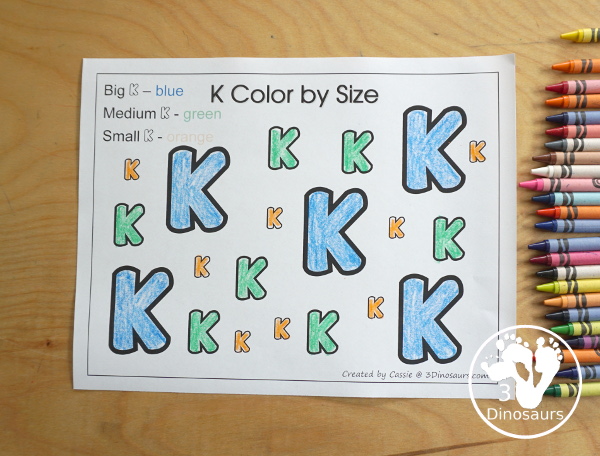Free Romping & Roaring K Pack Letter Pack: K is for Kite - a letter k pack that has prewriting, finding letters, tracing letters, coloring pages, shapes, puzzles and more - 3Dinosaurs.com