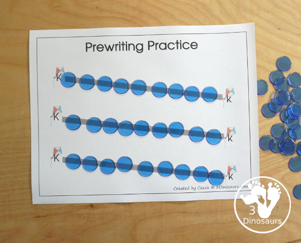 Free Romping & Roaring K Pack Letter Pack: K is for Kite - a letter k pack that has prewriting, finding letters, tracing letters, coloring pages, shapes, puzzles and more - 3Dinosaurs.com