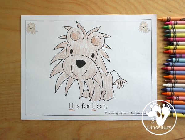 Free Romping & Roaring L Pack Letter Pack: L is for Lion - a letter l pack that has prewriting, finding letters, tracing letters, coloring pages, shapes, puzzles and more - 3Dinosaurs.com