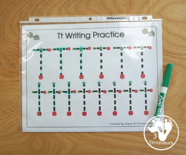 Free Romping & Roaring T Pack: T is for Turtle - a letter T pack that has prewriting, finding letters, tracing letters, coloring pages, shapes, puzzles and more - 3Dinosaurs.com