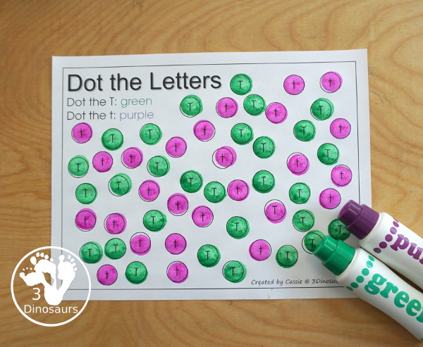 Free Romping & Roaring T Pack: T is for Turtle - a letter T pack that has prewriting, finding letters, tracing letters, coloring pages, shapes, puzzles and more - 3Dinosaurs.com