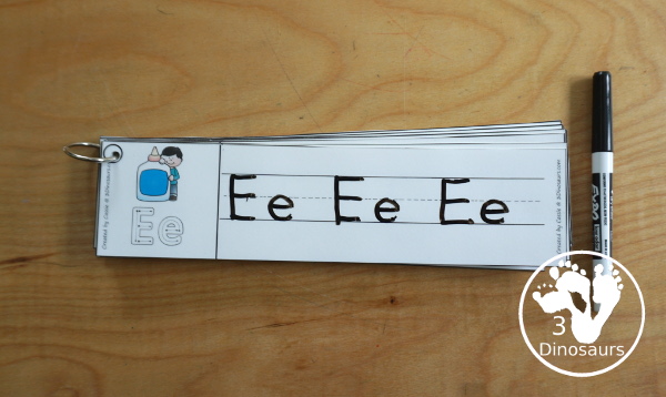 Free School Themed ABC Tracing Strips - with uppercase and lowercase together. You have fun kids with a school supply plus you can see an example of how to trace the letters - 3Dinosaurs.com