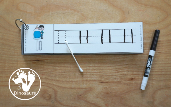 Free School Themed Number Tracing Strips - with numbers 0 to 20. You have fun kids with a school supply plus you can see an example of how to trace the numbers - 3Dinosaurs.com