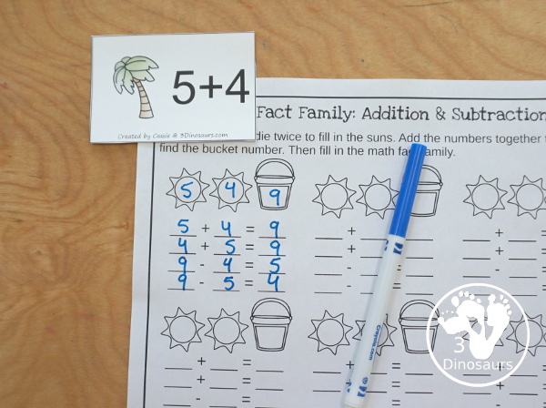 Free Beach Addition Flashcards with addition from 1 to 10 with all the ways to add up to each number - 3Dinosaurs.com