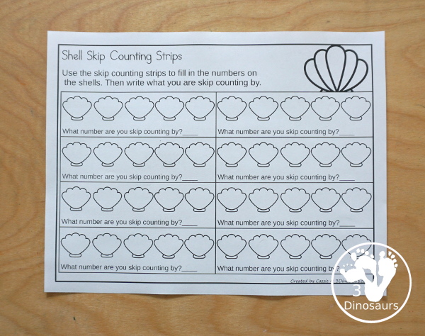 Free Beach Skip Counting Strips & Worksheet - with 4 skip counting strips for each number you are skip counting by with skip counting forward and skip counting backward with a fun recording worksheet for the beach skip counting strips. - 3Dinosaurs.com