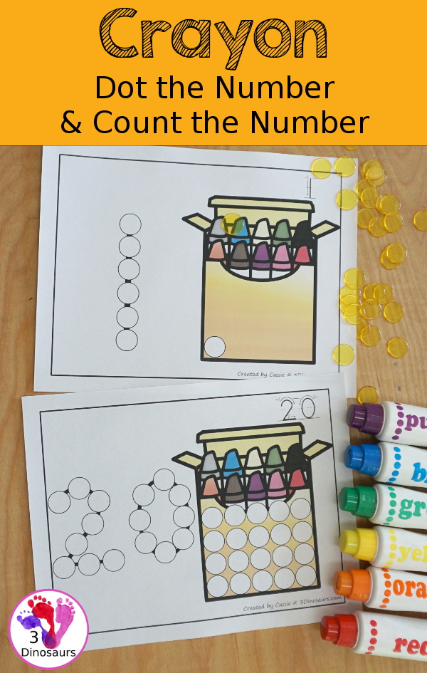 Crayon Dot the Number & Count the Dots - numbers 0 to 20 with dot marker activities for kids to work on numbers and counting - 3Dinosaurs.com