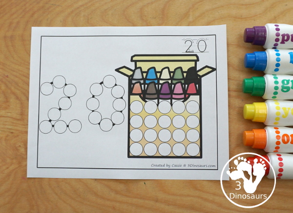Crayon Dot the Number & Count the Dots - numbers 0 to 20 with dot marker activities for kids to work on numbers and counting - 3Dinosaurs.com