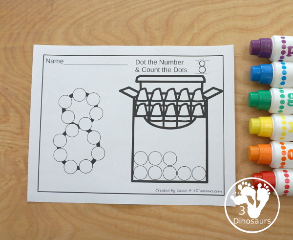 Crayon Dot the Number & Count the Dots - numbers 0 to 20 with dot marker activities for kids to work on numbers and counting - 3Dinosaurs.com