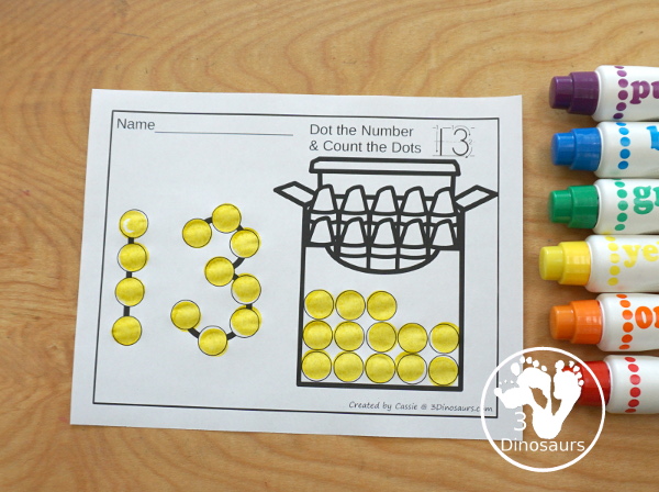 Crayon Dot the Number & Count the Dots - numbers 0 to 20 with dot marker activities for kids to work on numbers and counting - 3Dinosaurs.com