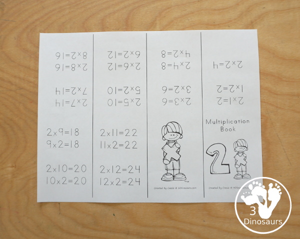 Free Multiplication Small Books - 2 different types of book options with multiplication from 1 to 12 with write in answers and filled out books - 3Dinosaurs.com