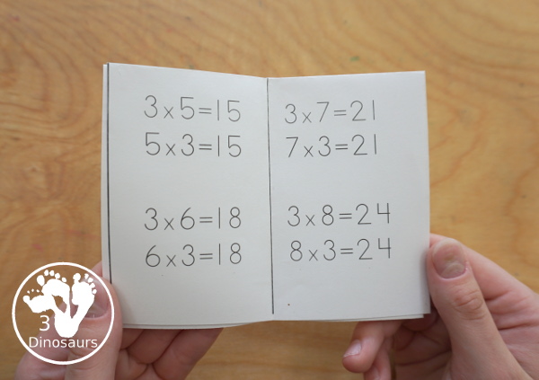 Free Multiplication Small Books - 2 different types of book options with multiplication from 1 to 12 with write in answers and filled out books - 3Dinosaurs.com