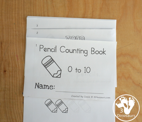 Free Pencil Number Word Counting Book Printable - with numbers from 0 to 10 with coloring number color and tracing number word in the sentence - 3Dinosaurs.com