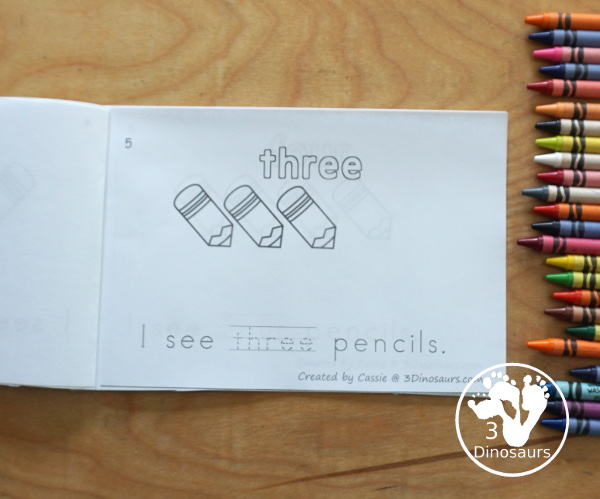 Free Pencil Number Word Counting Book Printable - with numbers from 0 to 10 with coloring number color and tracing number word in the sentence - 3Dinosaurs.com