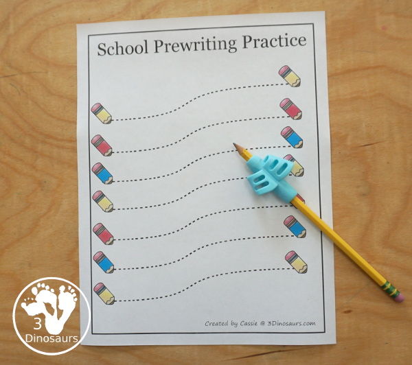 Free School Prewriting Printables - 14 pages of free school prewriting with different lines on each page for kids to trace - 3Dinosaurs.com #freeprintable #prewriting #3dinosaurs