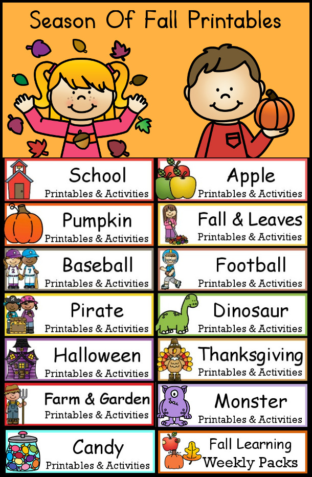 Season of Fall Themed Printables on 3Dinosaurs.com