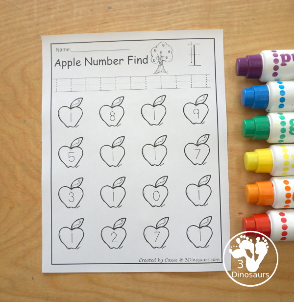 Apple Number Find Printable - for numbers 0 to 20 for kids to trace numbers and then find numbers with number words and numerical number options good. - 3Dinosaurs.com