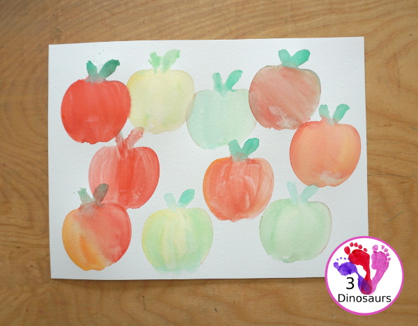 Apple Cookie Cutter Painting - An easy watercolor apple painting activity for various ages can do. With a cookie cutter for the template for the apple - 3Dinosaurs.com