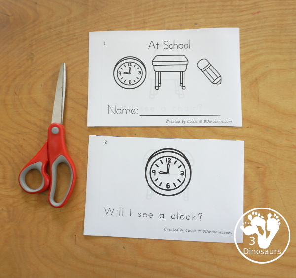 Free At School Easy Reader Book - a fun 8 page easy reader book with 7 school items with a sentence that is a question with sight words will, I, see, a - 3Dinosaurs.com