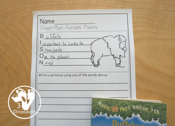 Buffalo & Bison Writing & Acrostic Poems with - with two themed writing activities for the bison and buffalo for the two words used in the book Buffalo Before Breakfast - 3Dinosaurs.com