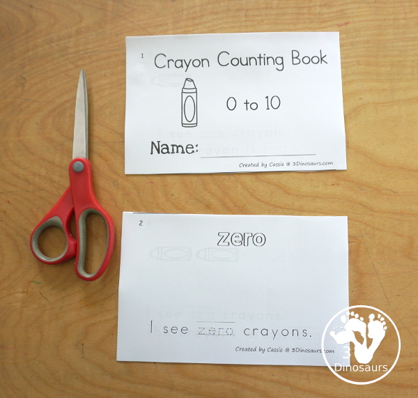 Free Crayon Count & Color - with numbers 0 to 10 with 10 color words in the easy reader book. You can count and then color the crayons with the color for the page. -  3Dinosaurs.com