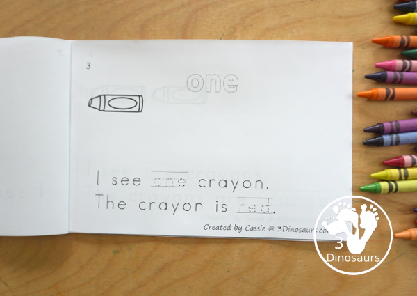 Free Crayon Count & Color - with numbers 0 to 10 with 10 color words in the easy reader book. You can count and then color the crayons with the color for the page. -  3Dinosaurs.com
