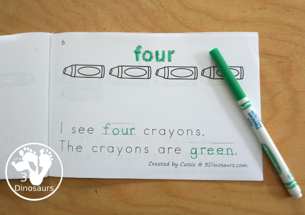 Free Crayon Count & Color - with numbers 0 to 10 with 10 color words in the easy reader book. You can count and then color the crayons with the color for the page. -  3Dinosaurs.com