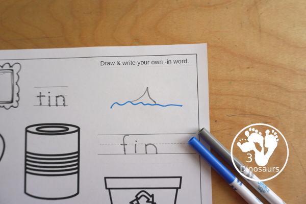 Free CVC Word Family Coloring Pages: Short I Vowel with  ig, in, ip, it   with tracing the words, coloring the pictures and draw their own short i word for the short i vowels plus ending - 3Dinosaurs.com