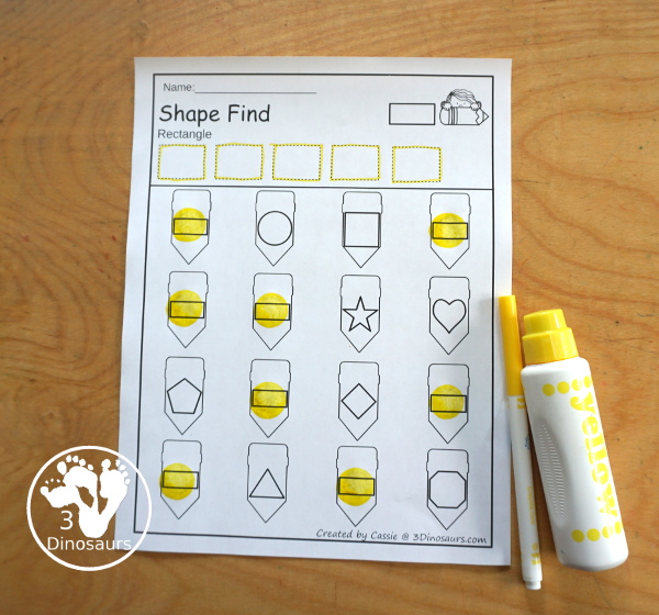 Pencil Shape Find - with 11 Shapes for kids with geometric shapes and shape words for kids to learn. A great PreK, kindergarten, and first grade.- 3Dinosaurs.com