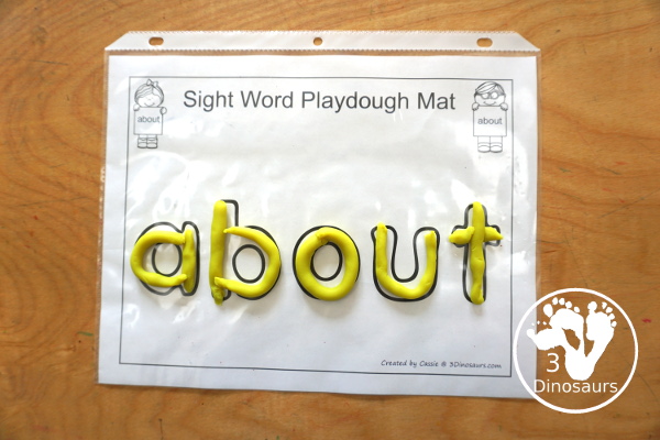 Romping & Roaring Third Grade Sight Words - 10 pages of activities for each all 41 third grade sight words for easy to use learning to read centers. You have the following pages sight word playdough mats, sight word dot marker words, sight word trace color and write, sight word color by letter, sight word find in the sentence, sight word trace in the sentence, sight word word find, sight word review sheet, sight word trace stamp and write, and sight word maze. Plus extra to use with the sight words - 3Dinosaurs.com