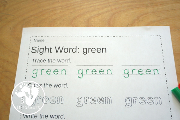 Free Second Grade Sight Word Trace, Color, Write, Cut & Paste Printable - all 46 second grade sight words with 3 sight word tracing, 3 sight word coloring, 3 sight word writing, and cut and paste - 3Dinosaurs.com