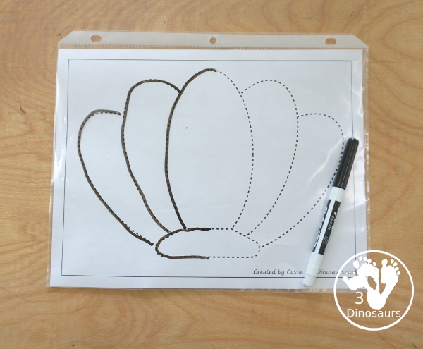 Free Shell Fine Motor Mats Printables - three fun shell fine motor mats with shell template printables, a shell tracing printable, and a shell dot marker printable - 3Dinosaurs.com - 3Dinosaurs.com