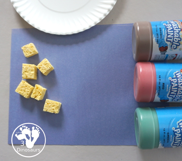 Sponge Painted Apple Tree - a fun and simple painting of an apple tree that kids can make. This is great for any apple theme for tot, prek and kindergarten. - 3Dinosaurs.com