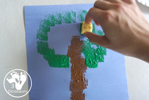 Sponge Painted Apple Tree - a fun and simple painting of an apple tree that kids can make. This is great for any apple theme for tot, prek and kindergarten. - 3Dinosaurs.com