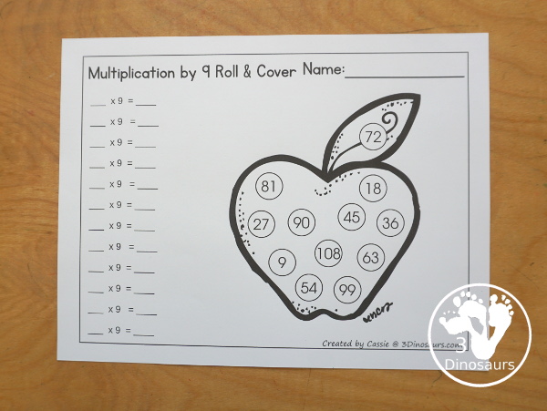 Apple Multiplication Roll & Cover has multiplication 1 to 12 and 1 to 15 with two options of equations for each set.- 3Dinosaurs.com