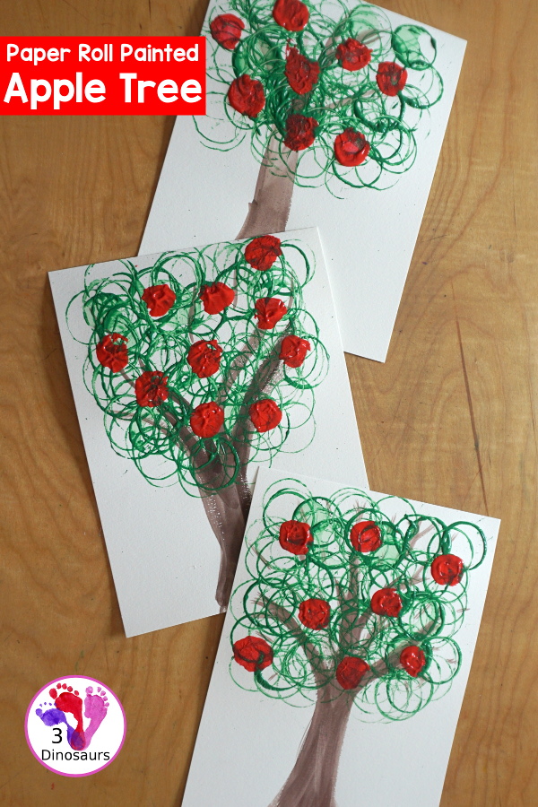 Paper Roll Painted Apple Tree - a simple apple painting for kids for a fun apple craft you can make during the fall. It is a great mixed media painting as well. - 3Dinosaurs.com