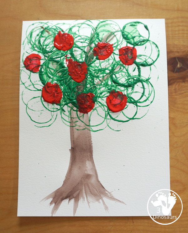 Paper Roll Painted Apple Tree - a simple apple painting for kids for a fun apple craft you can make during the fall. It is a great mixed media painting as well. - 3Dinosaurs.com