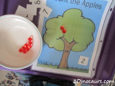 Apple Counting and Math with Water Beads - 3 Dinosaurs