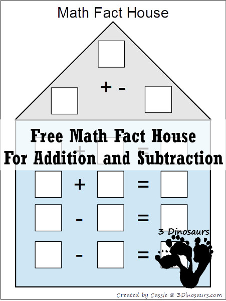 Free Math Fact House Addition & Subtraction - 3 Dinosaurs